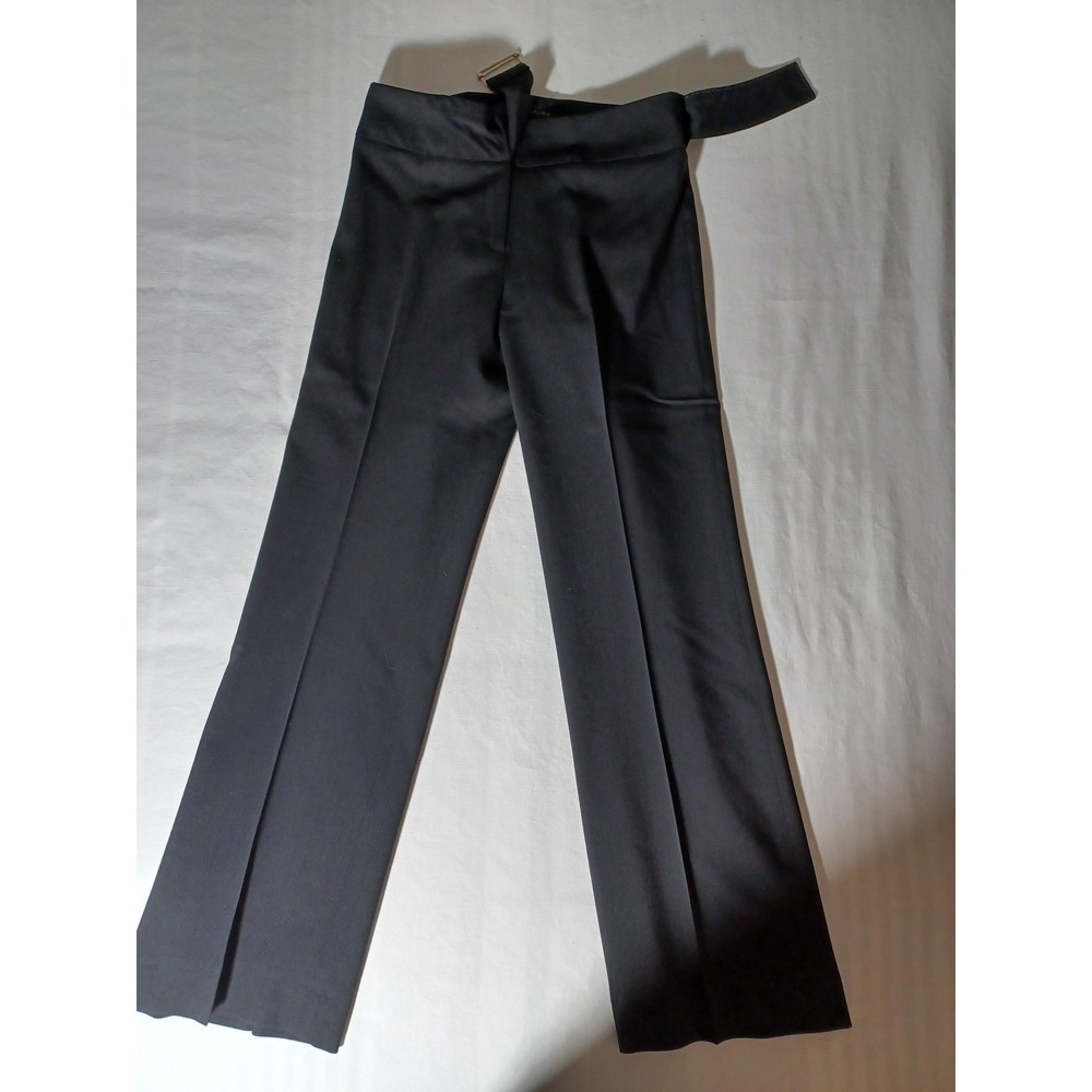 Sandra Angelozzi Dress Pants Womens 36 Black Belted Straight‎ Leg Buckle Waist